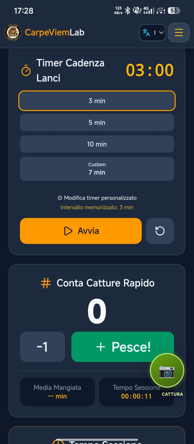 Schermata Diario Sessioni