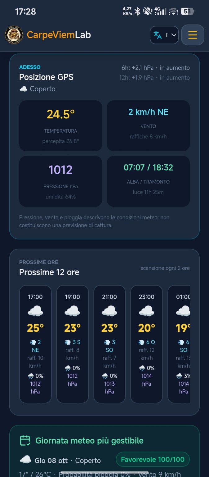 Schermata timer sessione e conta pesci